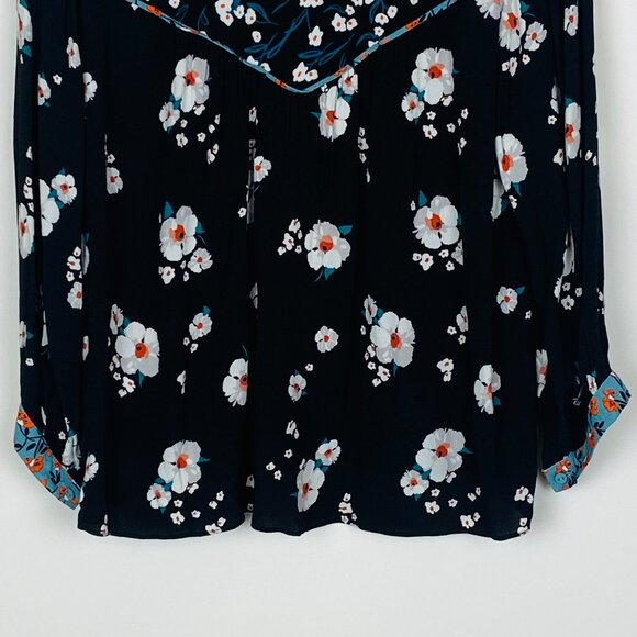 Ba&sh Floral Smock Blouse Bright Black V Neck 3/4 Length, Size 3 / 10 / L - Picture 8 of 12